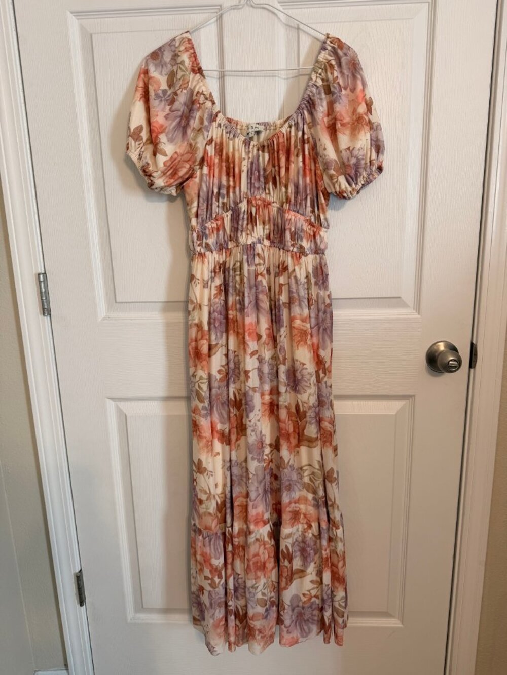 Leia & Co Floral Maxi Dress Size S Blush Mauve Mesh Overlay Wedding Guest